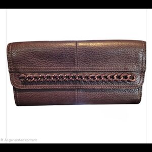 B. Makowsky Brown Leather Wallet or Clutch Organizer With Copper Chain Hardware